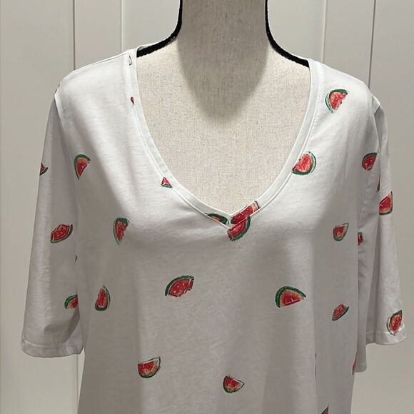 Lane Bryant Perfect Sleeve Watermelon Print SS T-shirt - Picture 2 of 6